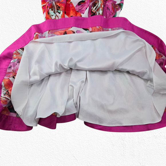 Bebe Floral Halter Fit & Flare Dress Pink Red Party Evening Dress Size Small - Picture 4 of 9